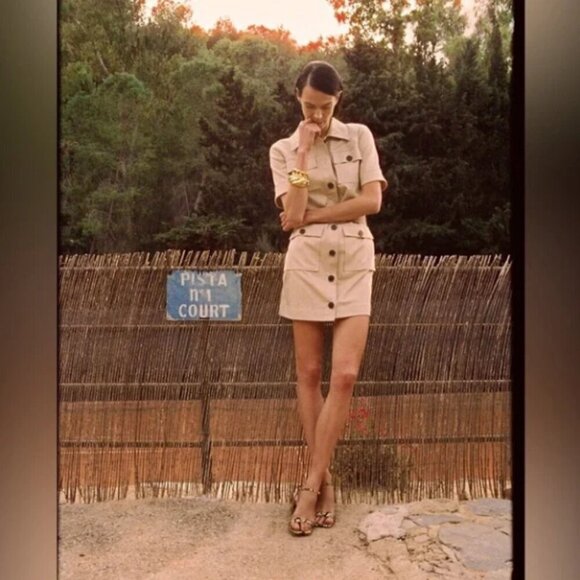 NWT J. Crew Gamine Utility Inspired Tan Khaki Short Sleeve Shirt Dress Size 14 - Picture 2 of 11